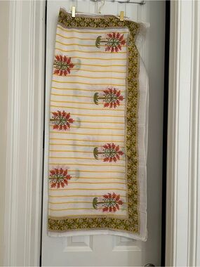 Floral Stripe Lightweight Scarf/Sarong- White, Yellow, Red